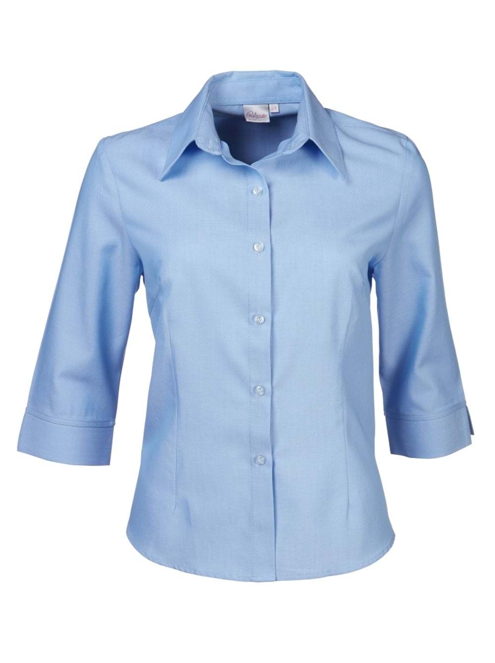 Cathy Oxford Weave 3/4 Blouse - Blue