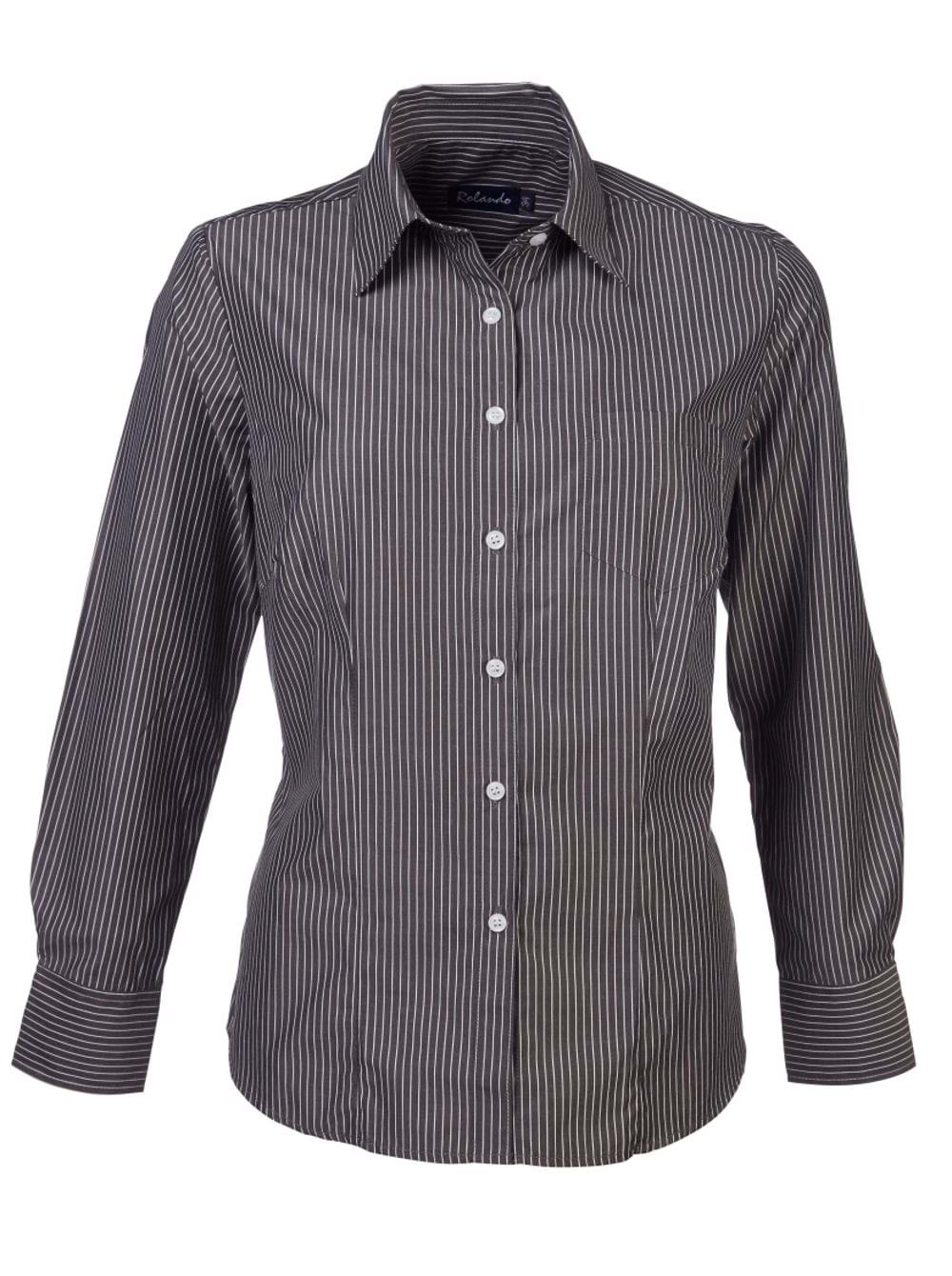 Wendy K203 L/S Blouse - Charcoal/White